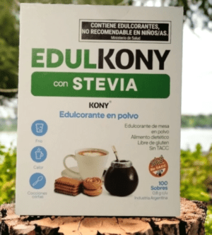 EDULCORANTE CON STEVIA EN POLVO CAJA X 100 SOBRES DE 0,8 grs EDULKONY