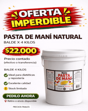PASTA DE MANI NATURAL 4 KG - SIN TACC - SIN AZÚCAR - NUTZ - EFECTIVO O TRANSFERENCIA