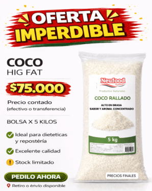 COCO RALLADO HIGH FAT  5KG (MAYOR CONTENIDO GRASO) EFECTIVO TRANSFERENCIA