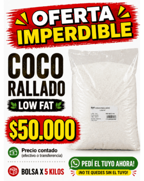 COCO RALLADO LOW FAT 5 KG - EFECTIVO O TRANSFERENCIA