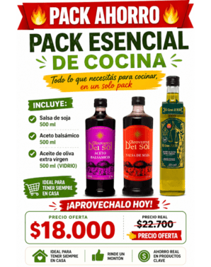 PACK ESENCIAL  : 1 OLIVA VIDRIO X 500 ML  + 1 SALSA DE SOJA 500ML + 1 ACETO BALSAMICO 500ML