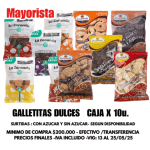 GALLETITAS DULCES   CAJA X 10u. LA ZARANDA - SURTIDAS SEGUN DISPONIBILIDAD