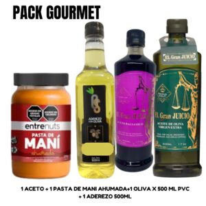 PACK GOURMET : ACETO + 1 PASTA DE MANI AHUMADA+1 OLIVA X 500 ML PVC + 1 ADEREZO 500ML