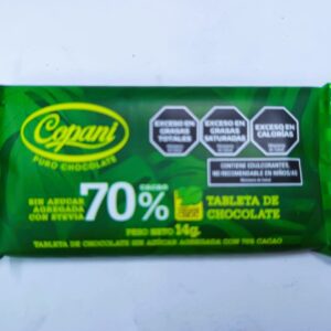 TABLETA  DE  CHOCOLATE 70% STEVIA 14 GRS COPANI