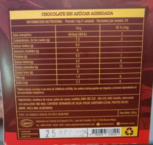 TABLETA  DE  CHOCOLATE SIN AZUCAR 55% 14 GRS COPANI - Image 2