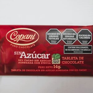 TABLETA  DE  CHOCOLATE SIN AZUCAR 55% 14 GRS COPANI