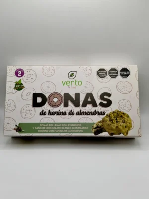DONAS DE ALMENDRAS RELLENAS CON PISTACHO Y BAÑO BLANCO SIN AZUCAR X 2U VENTOFIT