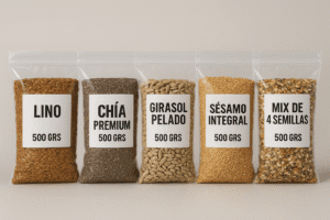 📦 PACK SEMILLAS+: LINO 500 GRS+ CHÍA PREMIUM 500 GRS +GIRASOL PELADO 500 GRS +SÉSAMO INTEGRAL500 GRS +MIX DE 4 SEMILLAS 500 GRS