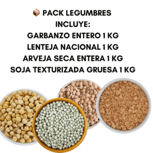 PACK LEGUMBRES PREMIUM: ✨ GARBANZOS 1K + LENTEJAS 1 k+ ARVEJA ENTERA SECA1 kg + SOJA TEXTURIZADA 1 k
