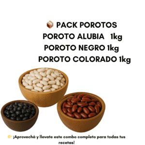 PACK POROTOS :POROTO ALUBIA + 1kg POROTO NEGRO 1kg + POROTO COLORADO 1kg