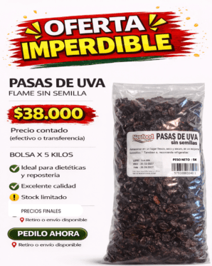 PASAS DE UVA NEGRA SIN SEMILLA 5KG - EFECTIVO -TRANSFERENCIA
